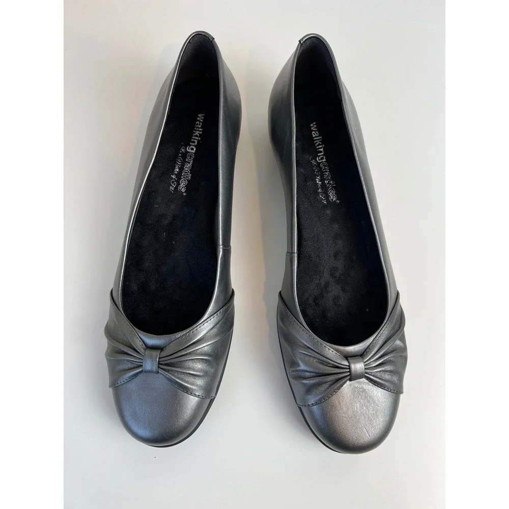 Walking Cradles Fall Pewter Metallic Leather Comfort Flats Bow Womens 11M Career